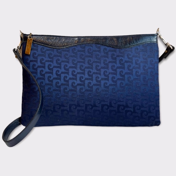 Vintage Pierre Cardin Navy Blue Signature Logo Convertible Clutch Shoulder Bag - Picture 8 of 8
